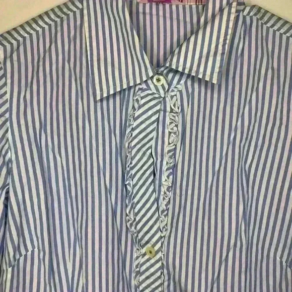 Lilly Pulitzer Color Flip Cuffs Blue and White Stripe Long Sleeve Button Up - Picture 9 of 9